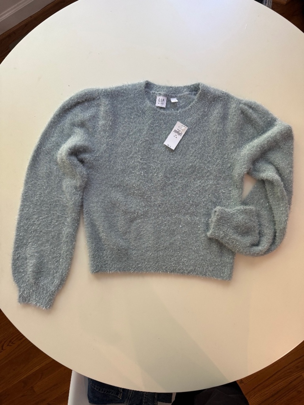 NWT Gap Kids Fuzzy Metallic Crewneck Sweater - Light Blue XXL